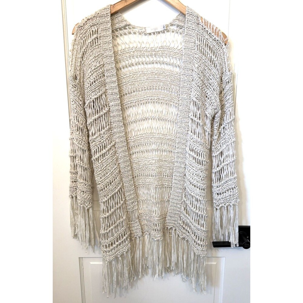 Millau Mesh Knit Cardigan Fringe Cream Sweater XS S Western Festival Fairy Rodeo